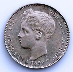 SC-Spain-Alfonso XIII. 1 Peseta 1899*18-99. Madrid. SC-/UNC-. Plata 5 g. - Imagen 1 de 2