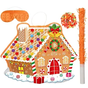 Christmas Gingerbread House Piñata 16 Inch Christmas Mexican Piñata with Stic... - Picture 1 of 7