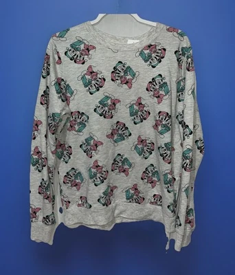 Disney Mickey & Minnie Mouse Pullover Sweatshirt Womens Large Gray Pink Blue A15 - Image 1 of 4