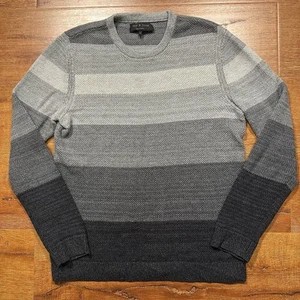Rag & Bone Sweater Men M Gray Stripe Merino Wool Blend Crew Pullover Long Sleeve - Picture 1 of 12