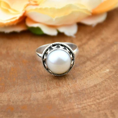 Freshwater Pearl Ring 925 Sterling Silver for Women's Minimalist Elegant ring - Image 1 of 4