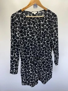 Ann Taylor Loft Romper Women's Size 0P Black White Floral Crew Neck Long Sleeve - Picture 1 of 10