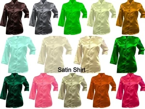 Shiny Silk Like Outfit Satin Designer Fancy Shirt Special 3/4 Sleeve shirt S91 - Picture 1 of 47