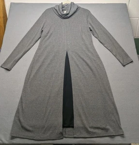 CATO Damen 14/16 Pullover Kleid Strick Wasserfallausschnitt grau mit schwarzem Futter L Ärmel - Bild 1 von 4