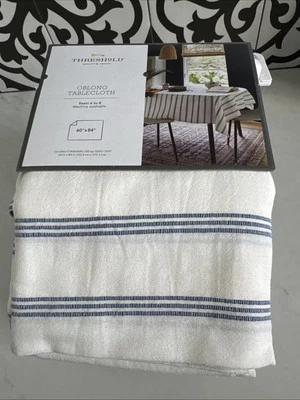 NEW Threshold Blue & Cream Striped Table Cloths (5) - Image 1 of 4