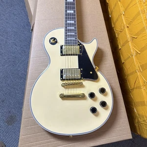 Guitarra Eléctrica LP Amarillo Crema 6 Cuerdas Cuerpo Sólido Madera Caoba Piezas Doradas - Imagen 1 de 17