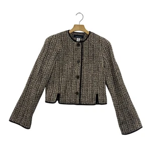 Chaqueta Blazer Mujer JONES NEW YORK Tweed Beige Dorado Botón Frontal Talla 6 - Imagen 1 de 14