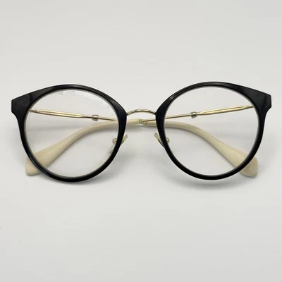 Miu Miu 眼镜 VMU 51P 女式黑色圆框意大利 50-22-140 仅框架 — 第 1/4 张图片