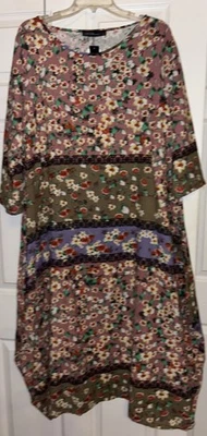 NWT Zanzea Dress XXL Pink Multi Floral Cotton Maxi 3/4 Sleeve Lantern Hem READ - Image 1 of 4