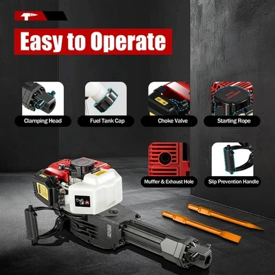 52cc Demolition Jack Hammer Concrete Breaker Drill w/ 2 Chisel Gas-Powered US - Image 1 of 4