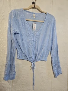 Sky And Sparrow Womens NWT Blue Cropped Cinched Waist Longsleeve Blue Floral S - Picture 1 of 5