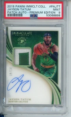 2019 Panini Immaculate Jayson Tatum Patch Auto Premium #08/14 PSA 9 FD83 - Image 1 of 2