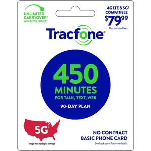 Podstawowy plan telefoniczny Tracfone 79,99 USD, 450 minut, 90 dni [Dostawa fizyczna] - Zdjęcie 1 z 6