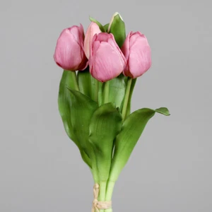 Tulpenbund Nature Real Touch 32x20cm rosa-pink mit 5 Blüten DP Kunstblumen künst - Bild 1 von 4