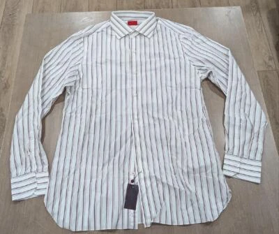 $575 Camisa de vestir para hombre Isaia Milano mezcla a rayas blanca/multi 42 EE. UU. 16,5 Foto 1 de 4