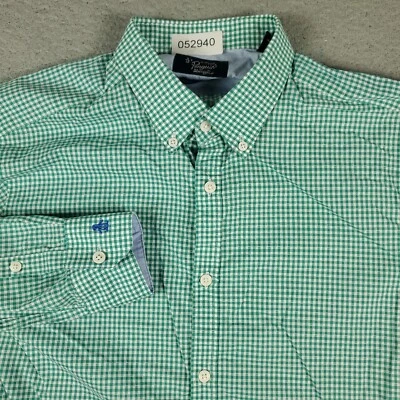 Penguin Shirt Mens 15.5 Green Check Dress Button Up Long Sleeve - Image 1 of 4