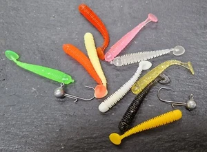 5cm Paddle Tail Soft Lure Set 10 Lures 2 jig head Perch Pike Trout LRF Drop Shot - Picture 1 of 2