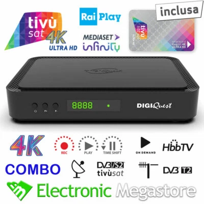 Decoder 4K Tivusat combo Ultra HD DVB-T2 e SAT con scheda Tivùsat Nuovo DGQ Q90 - Immagine 1 di 4