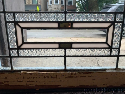 Antique Stained Leaded Glass Transom Window 23" x 14" Circa 1925 Cover