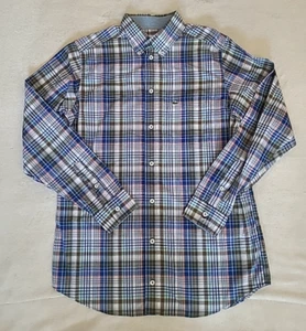 Lacoste Youth Long Sleeve Plaid Button Down Shirt CJ1878 Blue Green NWT Size 14 - Picture 1 of 21