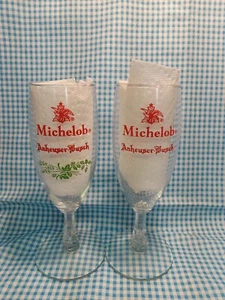 2 Vtg Anheuser Busch Michelob Beer Stemmed Glass flute scallop both different - Picture 1 of 4