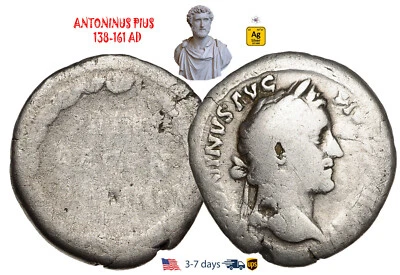 Ancient Roman Empire Coin Silver Denarius ANTONINUS PIUS 138-161 AD #30993 - Image 1 of 3
