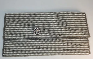 Forever 21- Faux Pearl Beaded Clutch Purse with Rhinestone Pin - Picture 1 of 6