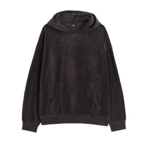 H&M Black Oversized Medium Velour Hoodie Kangaroo Pocket Banded Wrist & Waist - Picture 1 of 8