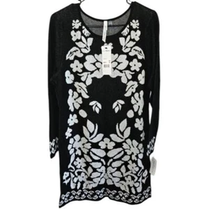 NWT NY Collection Floral Dana Sweater Dress Women's Size S Black White Sleeves - Picture 1 of 3
