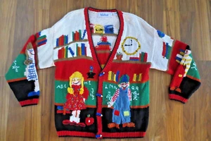Vintage Belle Pointe School Teacher Classroom  Students Cardigan Size L Sweater - Picture 1 of 9