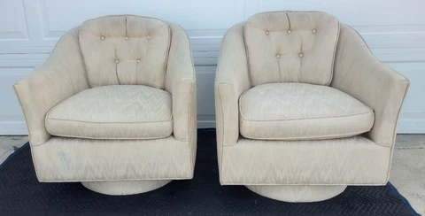 Vintage Mid Century Pair Of Swivel Armchairs 5 Inch Tall Base Cover