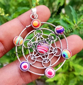 7 Chakras Turquoise & Mix Gemstone 925 Sterling Silver Plated Round Pendants - Picture 1 of 12
