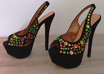  Tacones Liliana Sexy Plataforma Gamuza Negros Talla 7 1/2 Excelente Estado Foto 1 de 4