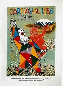 Original Vintage Poster Karneval Bolivien Harlekin Zauberer 1956 - Bild 1 von 1