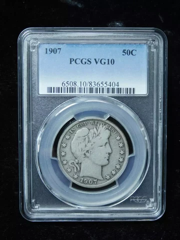 1907 50c  Barber Half Dollar PCGS VG-10 Cover