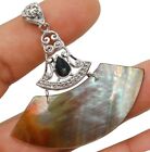 Natural Abalone SBell & Onyx 925 Solid Sterling Silver Pendant Jewelry SH2