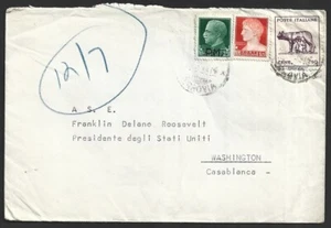 Italy 1944 cover to President Franklin D. Roosevelt Washington Casablanca - Picture 1 of 2