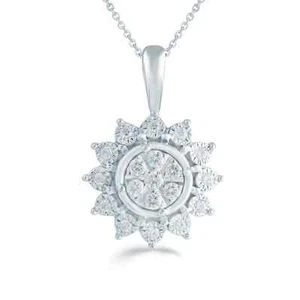 Cluster Flower Fine Natural Real Diamonds & Solid 950 Platinum Women's Pendant - Picture 1 of 6