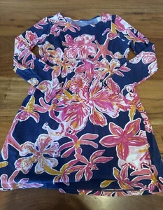Lilly Pulitzer Dress Girls Sadie Blue Pink Floral 12 14 XL Long Sleeve Cotton - Picture 1 of 4