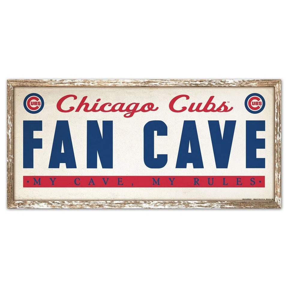 CHICAGO CUBS ~ MLB 8x17 "My Cave My Rules" Baseball Fan Cave Wood Sign - Image 1 of 1