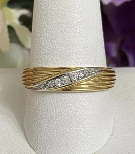 Vintage 14K Yellow Gold Men’s Diamond Wedding Band Size 10.25 - Picture 1 of 9