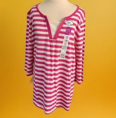 Women's pullover with horizontal stripes and 3/4 sleeves  SZ 1X - Image 1 of 4