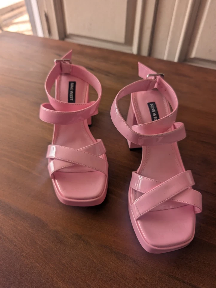 Nine West Womens Pink Tackle3 Open Toe Block Heel Sandals w/Ankle Strap, Size 7M - Image 1 of 4