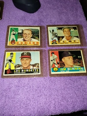 Baseball Cards 4 From 1960 Jim Bunning Hal Smith Lou Burdette Chuck Tanner  - Image 1 of 4