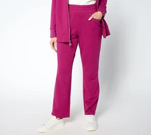 Quacker Factory Women's Plus Sz Pants 1X Regular French Terry Full Pink A657728 - Picture 1 of 4