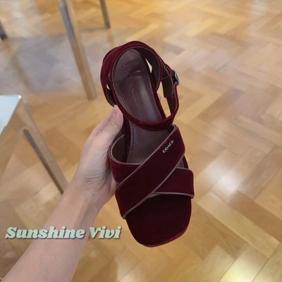 NUEVO COACH Sandalia Mujer Tacón Bloque Borgoña/Terciopelo Merlot CCI07 Elige Talla Foto 1 de 4