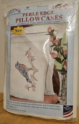 Jack Dempsey Perle Edge Pillowcases Stamp Hand Embroidery  BLUEBIRD #1600-797 - Image 1 of 4