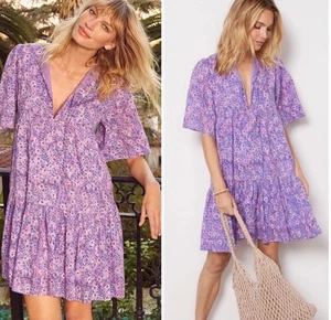 India Collection Emerson Fry Isla Dress In Violet Wildflower XS/S Organic Cotton - Picture 1 of 10