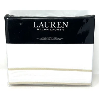 Funda nórdica Ralph Lauren Spencer Border Satén Completa/Queen LINO Bronceado Blanco Nueva en Paquete Foto 1 de 4