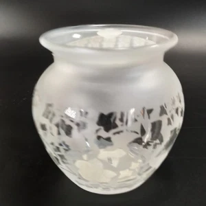Elegant Etched Satin Glass VASE Ivy Design 4" X 3.5",Or Candle Holder Potpourri - Picture 1 of 7